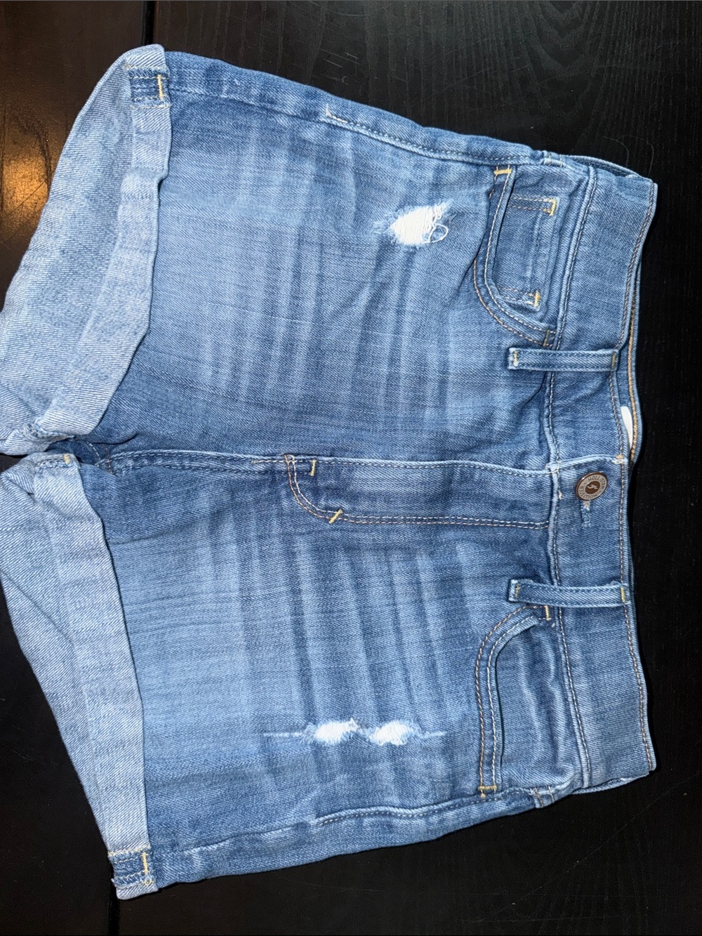 Hollister Mid-Blue Distressed Denim Roll-Cuff Shorts